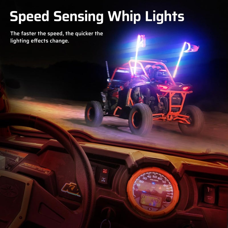 Ehaho 2 Pack 4FT LED Whip Light with Speed Sensing, Whip Lights with Spring Base, Tri-Sided RGB Illuminated Whip Light with Rocker Switch, App & Remote Control for UTV ATV Polaris RZR SXS Can-Am Truck - Image 3